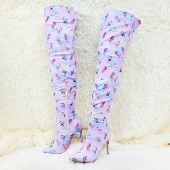 Mata Adorable Cupid Cherub Tie Dye 4.25 " Stiletto Thigh High Boots - Picture 2 of 7